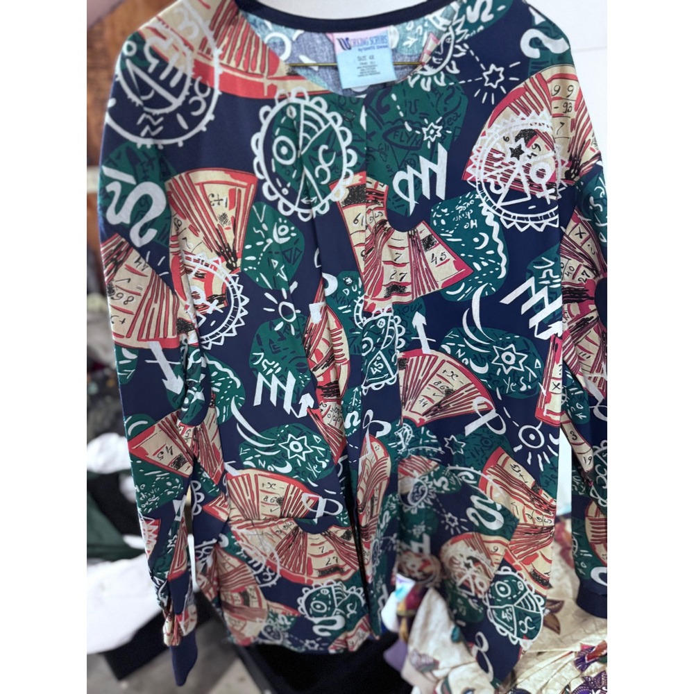 Working Scrubs by White Swan Navy Blue Graphic Print Snap Front Jacket 4X 7446